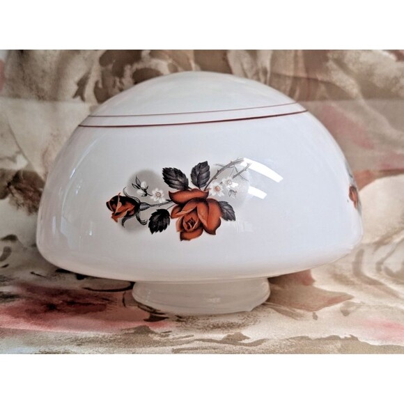 Vintage White Milk Glass 3" Fitter Ceiling Light Fixture Shade Burgandy Roses - Picture 1 of 9